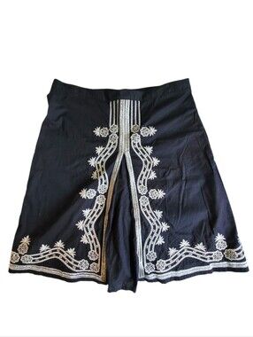 Vintage Old Navy Cotton Skirt with Silver Floral Beaded Embroidery Womens 8